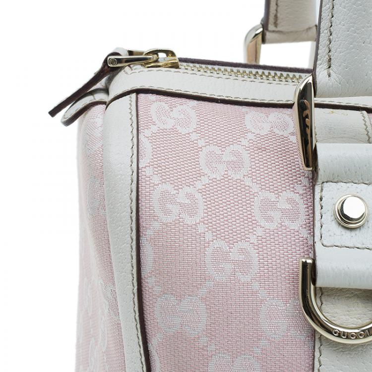 Pre Owned Gucci Pink GG Canvas D-Ring Boston Bag