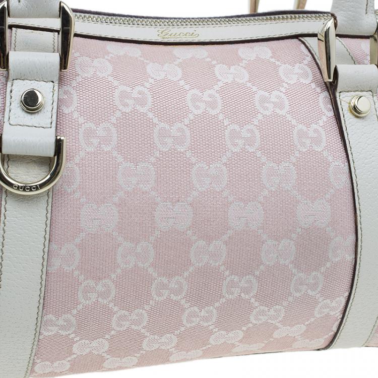 Pre Owned Gucci Pink GG Canvas D-Ring Boston Bag