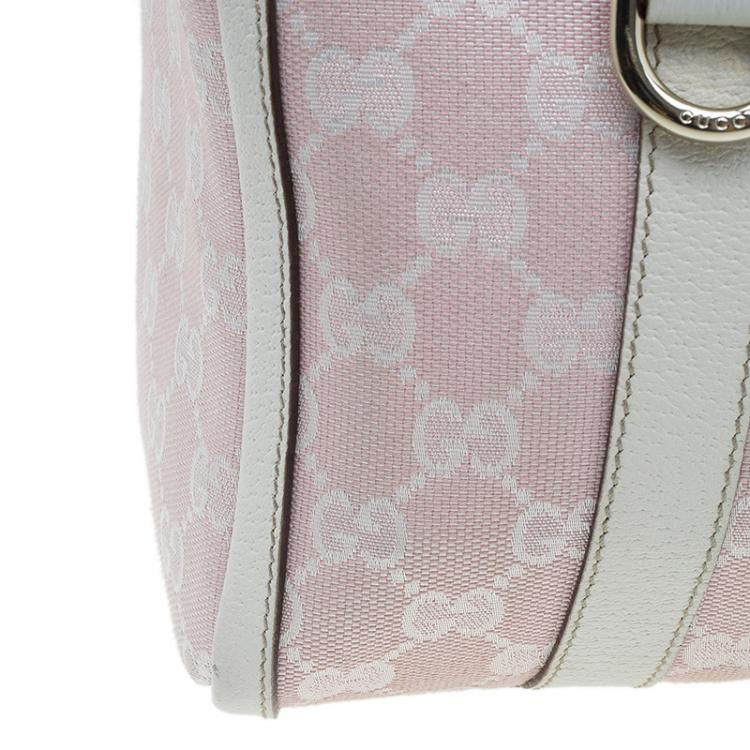 Pre Owned Gucci Pink GG Canvas D-Ring Boston Bag