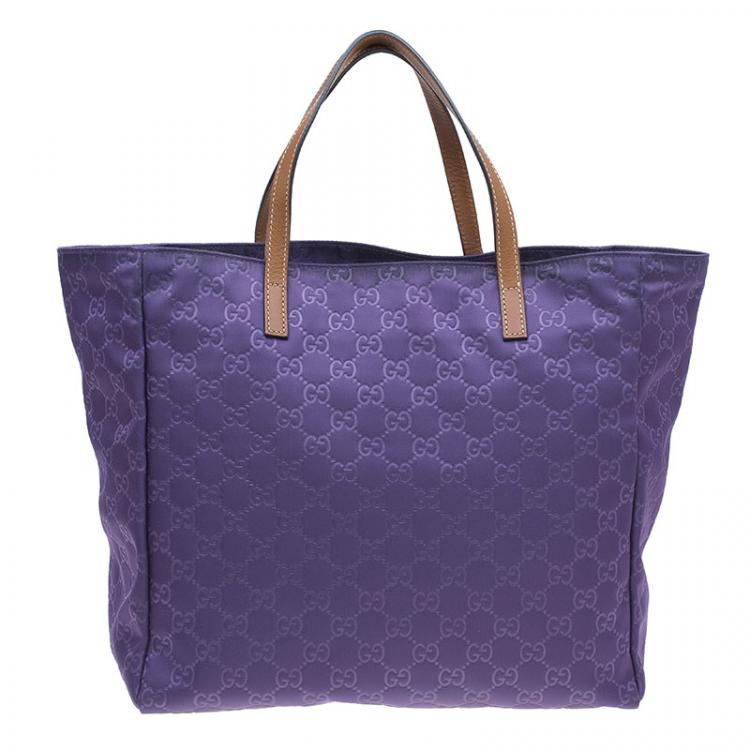 Pre Owned Gucci Purple Nylon Guccissima Shopper Tote Bag