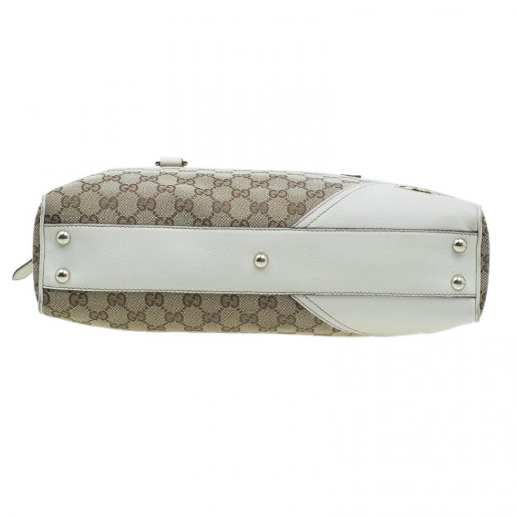 Pre Owned Gucci Beige/White Canvas Signature GG Britt Boston Bag