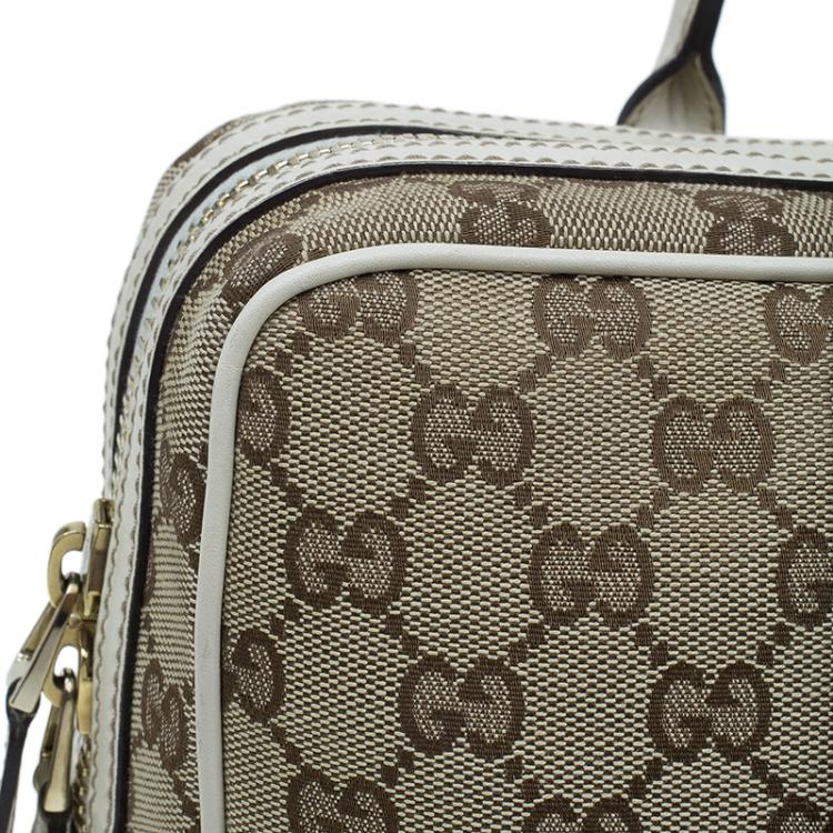 Pre Owned Gucci Beige/White Canvas Signature GG Britt Boston Bag