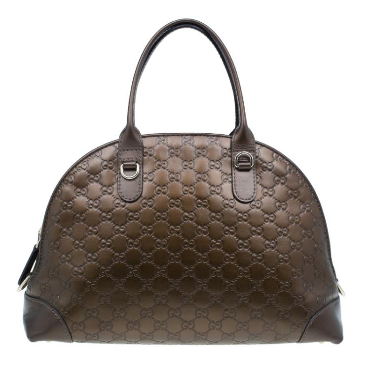 Pre Owned Gucci Metallic Brown Leather Medium Guccissima Heart Bit Top Handle Dome Bag