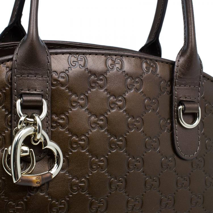 Pre Owned Gucci Metallic Brown Leather Medium Guccissima Heart Bit Top Handle Dome Bag