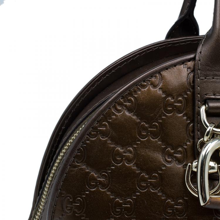 Pre Owned Gucci Metallic Brown Leather Medium Guccissima Heart Bit Top Handle Dome Bag