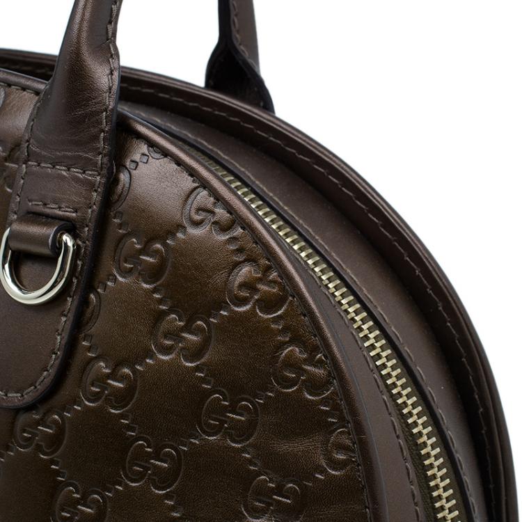 Pre Owned Gucci Metallic Brown Leather Medium Guccissima Heart Bit Top Handle Dome Bag