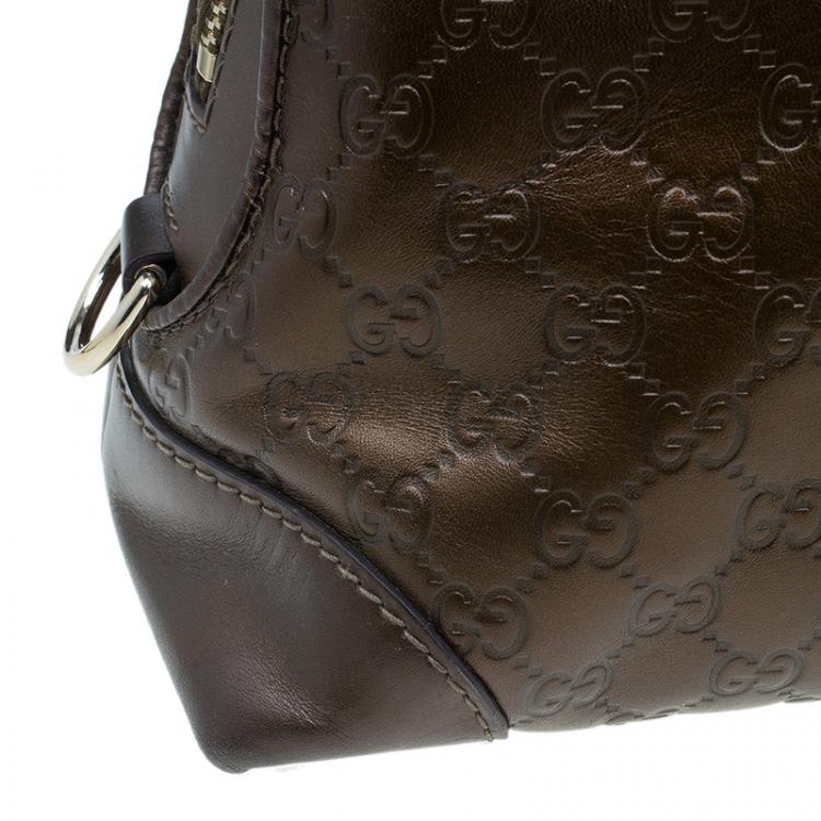 Pre Owned Gucci Metallic Brown Leather Medium Guccissima Heart Bit Top Handle Dome Bag
