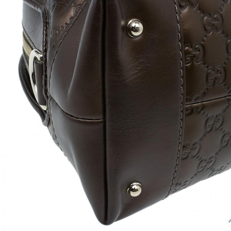 Pre Owned Gucci Metallic Brown Leather Medium Guccissima Heart Bit Top Handle Dome Bag