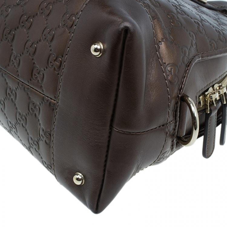 Pre Owned Gucci Metallic Brown Leather Medium Guccissima Heart Bit Top Handle Dome Bag