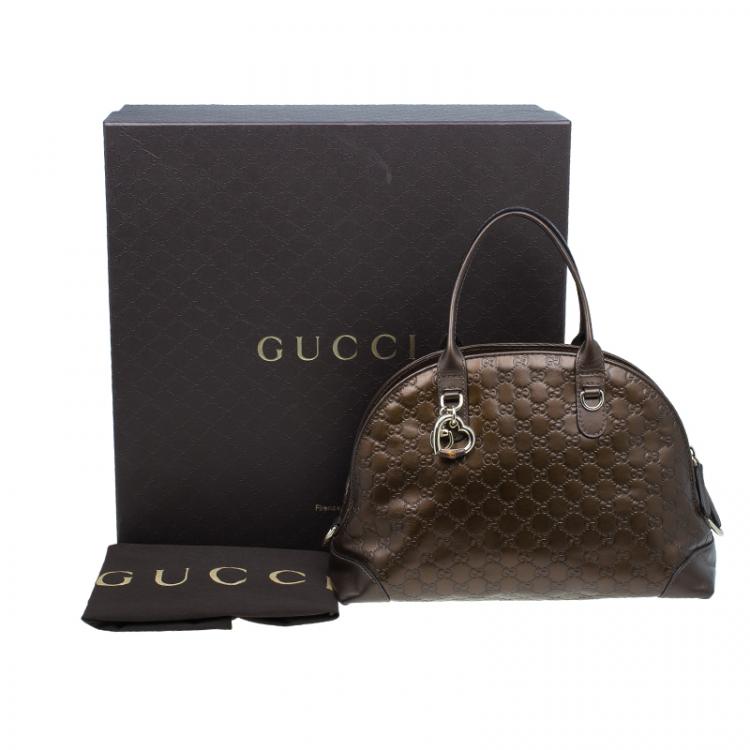 Pre Owned Gucci Metallic Brown Leather Medium Guccissima Heart Bit Top Handle Dome Bag