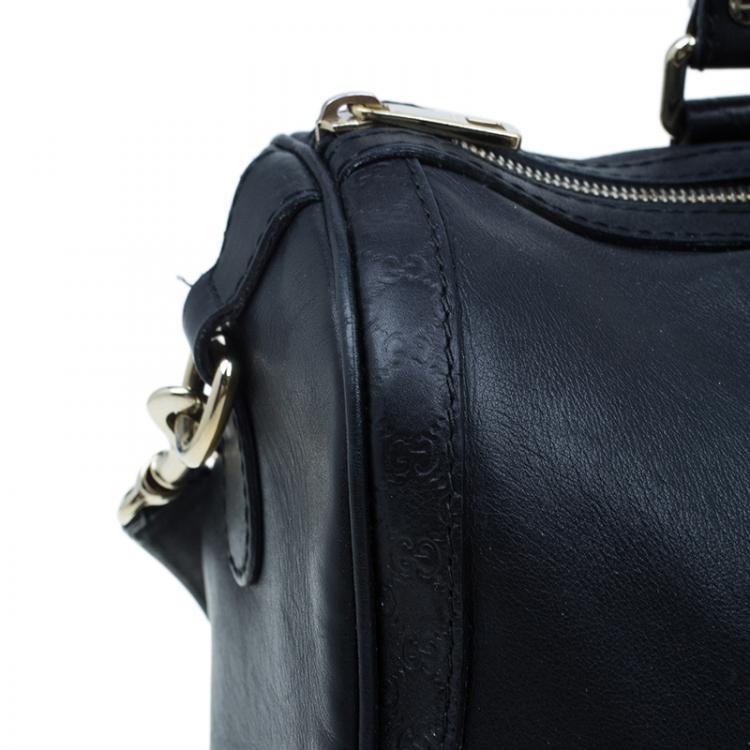 Pre Owned Gucci Black Leather Medium Vintage Web Original Boston