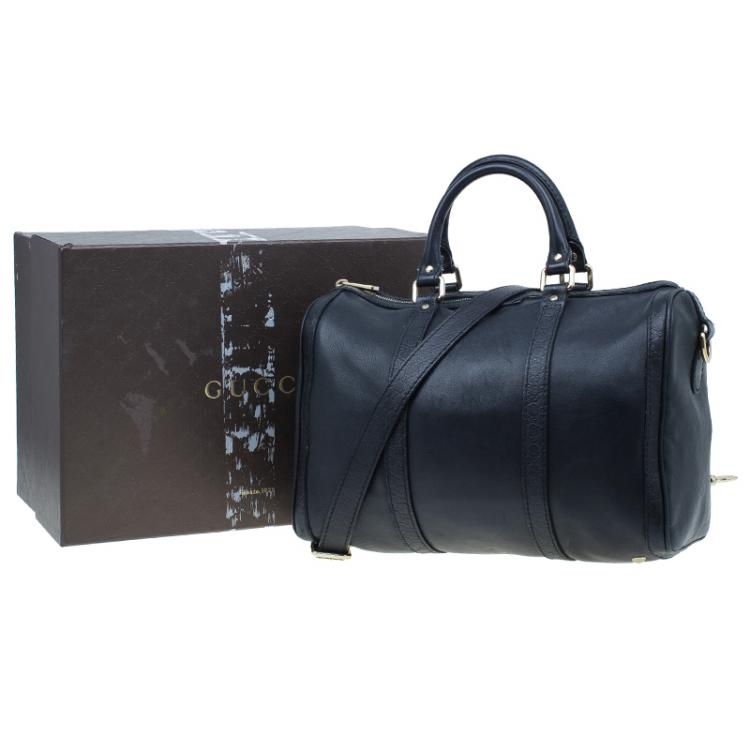 Pre Owned Gucci Black Leather Medium Vintage Web Original Boston