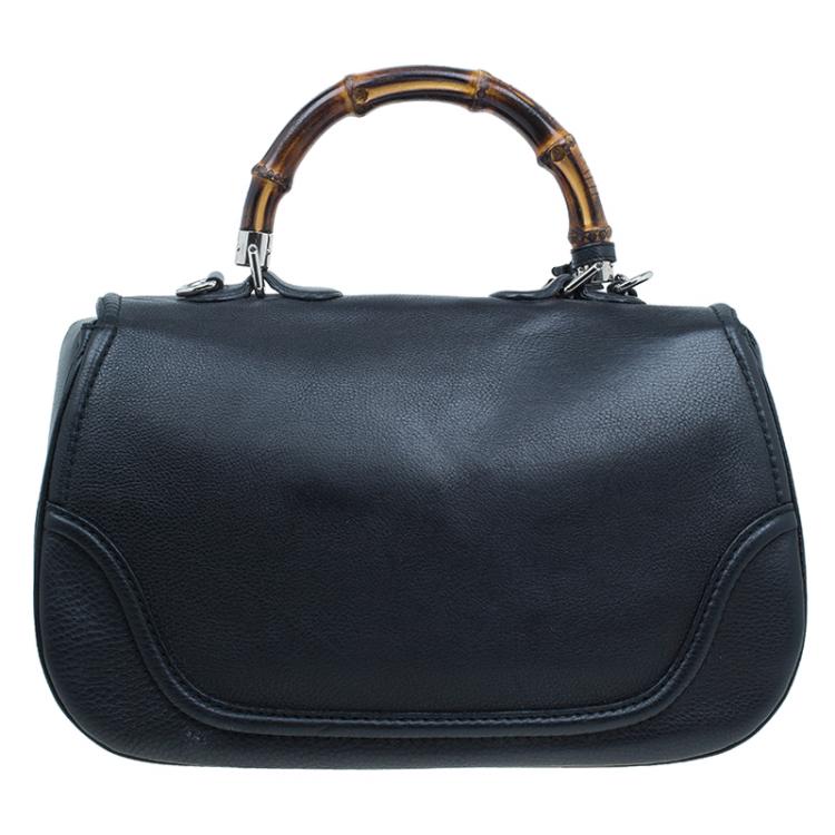 Pre Owned Gucci Black Leather Large New Bamboo Tassel Top Handle bag 