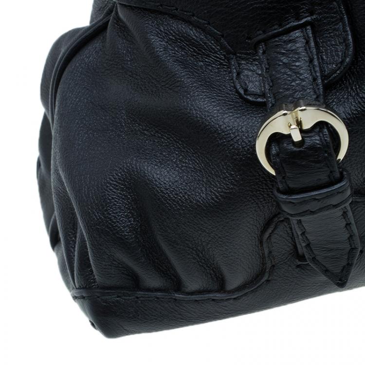 Pre Owned Gucci Black Leather Medium Horsebit Nail Boston Bag