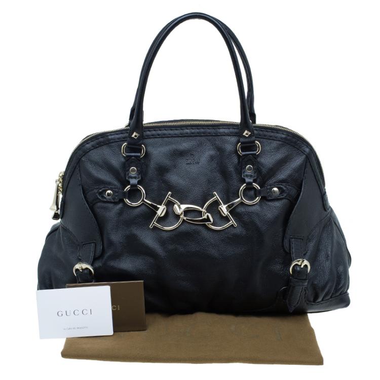 Pre Owned Gucci Black Leather Medium Horsebit Nail Boston Bag