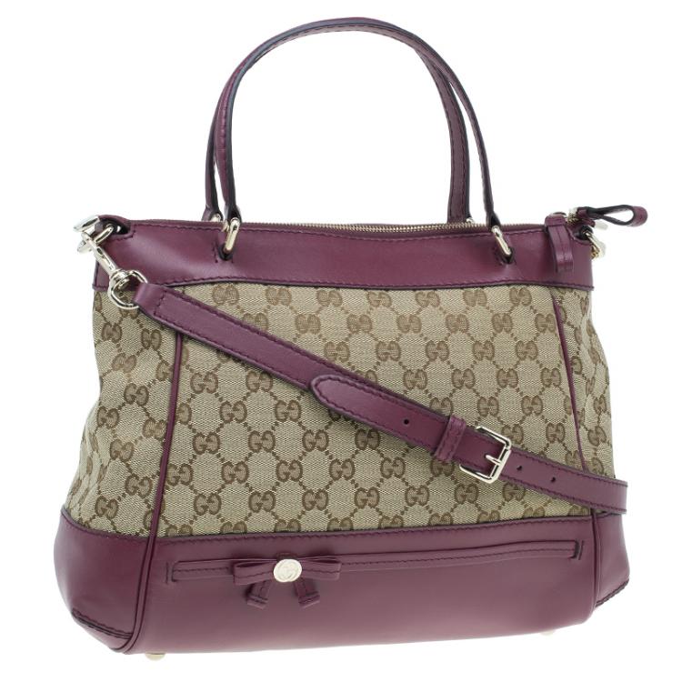 Pre Owned Gucci Purple Monogram Leather/Canvas Medium Mayfair Bow Top Handle Bag