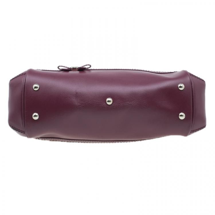 Pre Owned Gucci Purple Monogram Leather/Canvas Medium Mayfair Bow Top Handle Bag