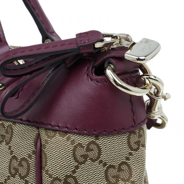 Pre Owned Gucci Purple Monogram Leather/Canvas Medium Mayfair Bow Top Handle Bag