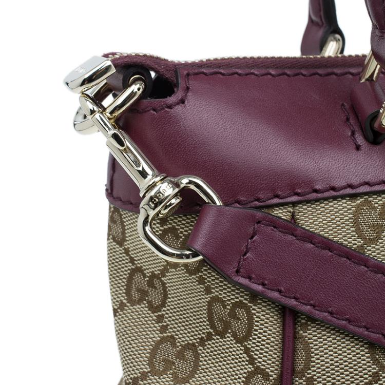 Pre Owned Gucci Purple Monogram Leather/Canvas Medium Mayfair Bow Top Handle Bag