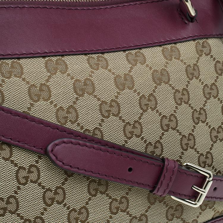 Pre Owned Gucci Purple Monogram Leather/Canvas Medium Mayfair Bow Top Handle Bag