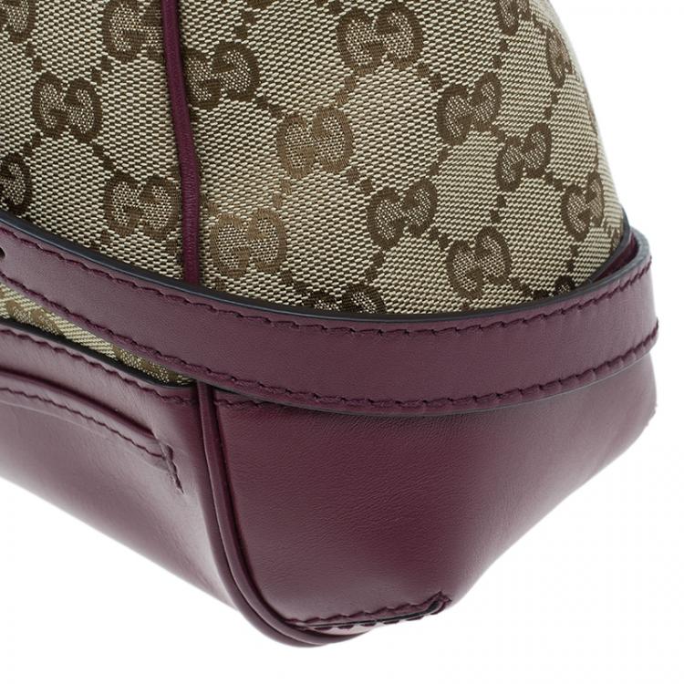 Pre Owned Gucci Purple Monogram Leather/Canvas Medium Mayfair Bow Top Handle Bag
