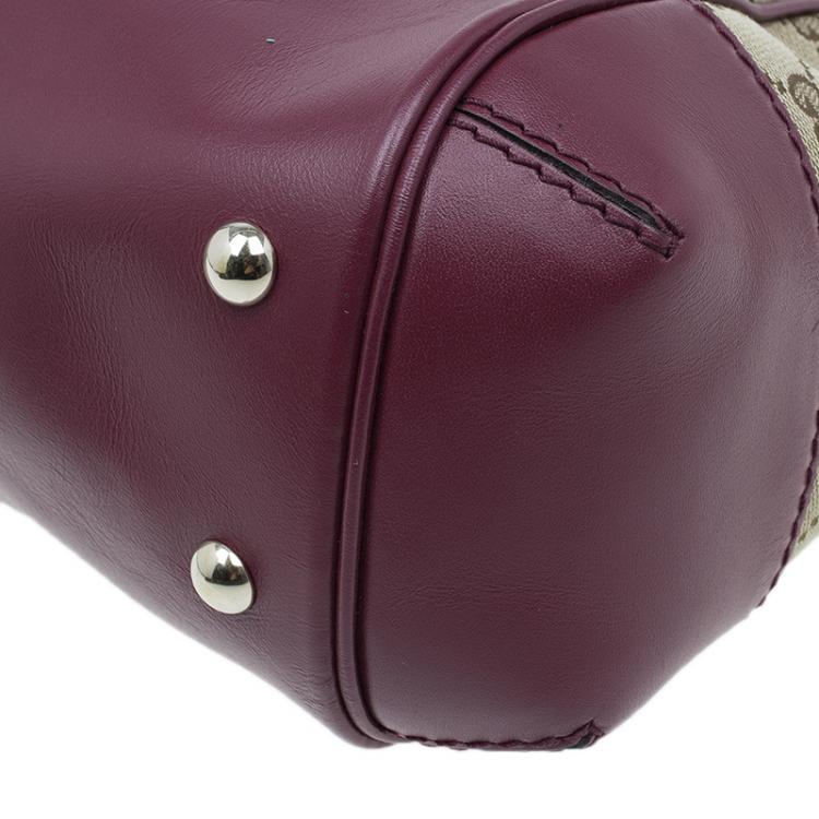 Pre Owned Gucci Purple Monogram Leather/Canvas Medium Mayfair Bow Top Handle Bag