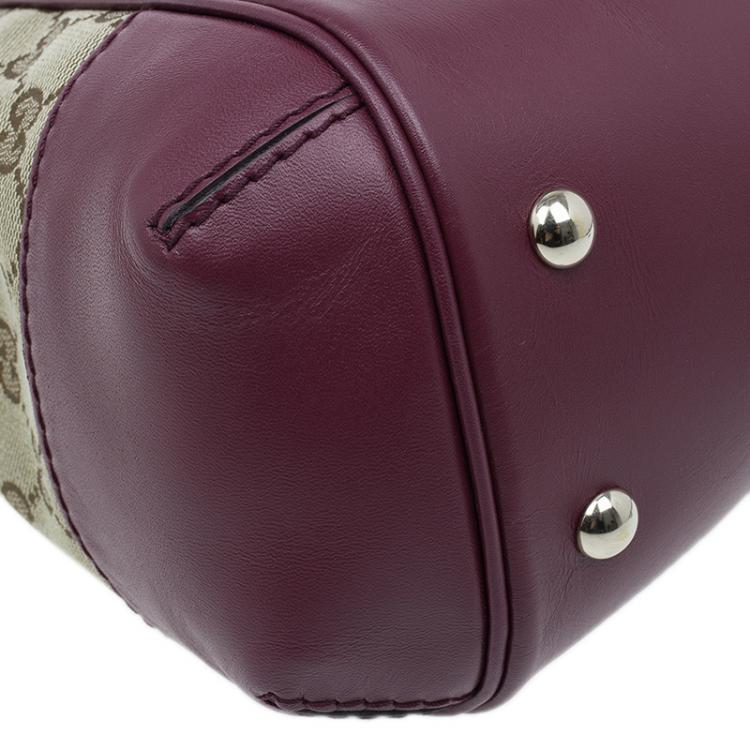 Pre Owned Gucci Purple Monogram Leather/Canvas Medium Mayfair Bow Top Handle Bag