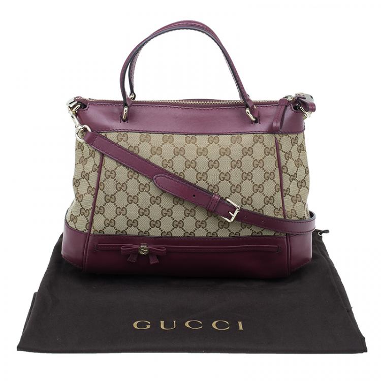 Pre Owned Gucci Purple Monogram Leather/Canvas Medium Mayfair Bow Top Handle Bag