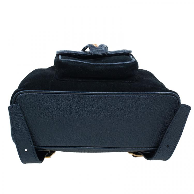 Pre Owned Gucci Black Suede/Leather Mini Bamboo Handle Backpack Bag