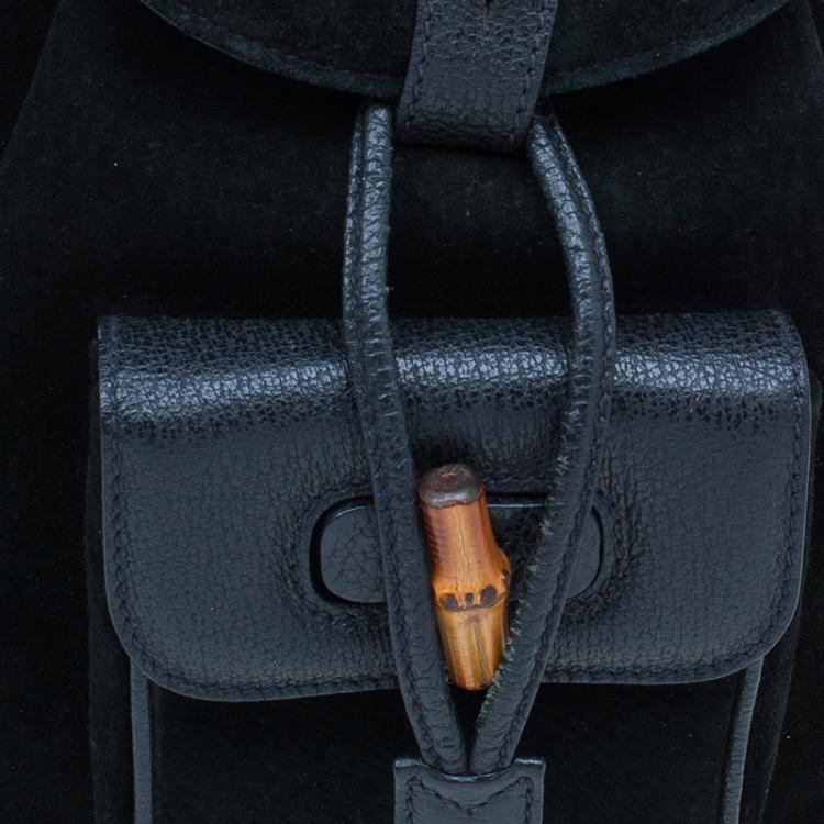 Pre Owned Gucci Black Suede/Leather Mini Bamboo Handle Backpack Bag