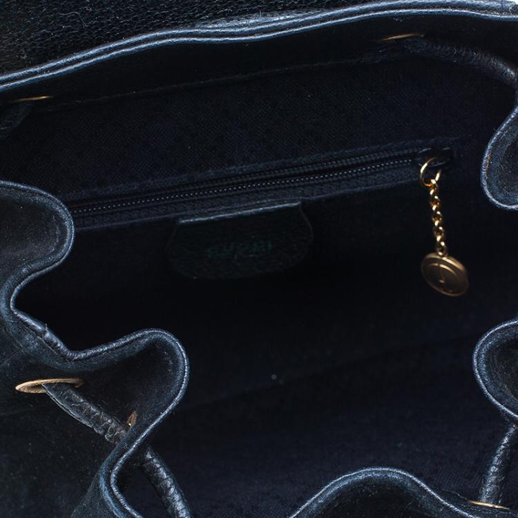 Pre Owned Gucci Black Suede/Leather Mini Bamboo Handle Backpack Bag