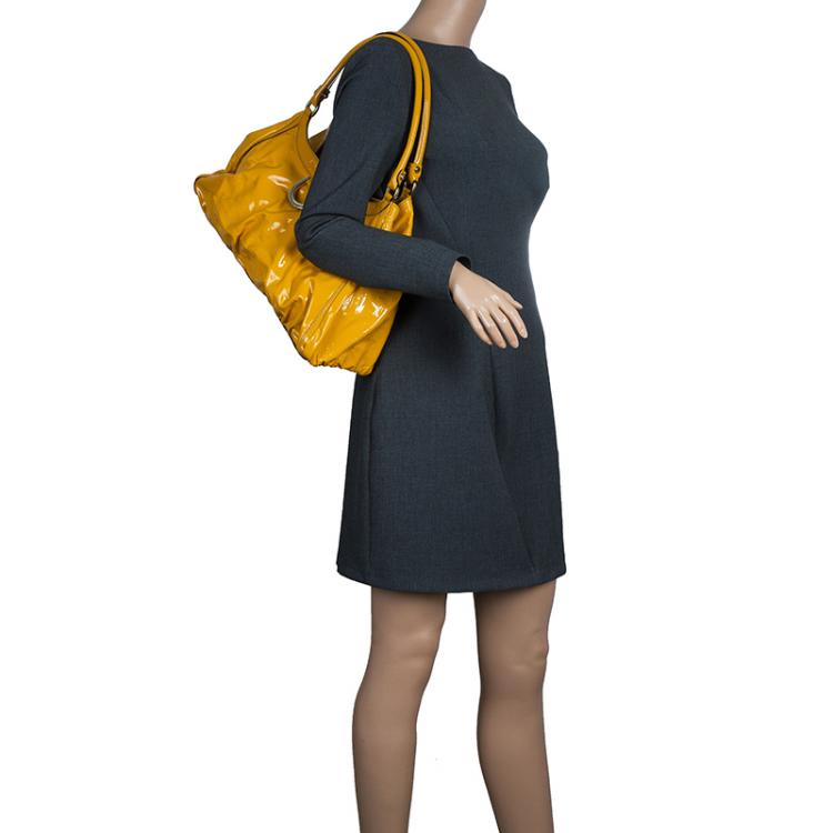 Pre Owned Gucci Yellow Patent Leather Large D Ring Top Handle Bag