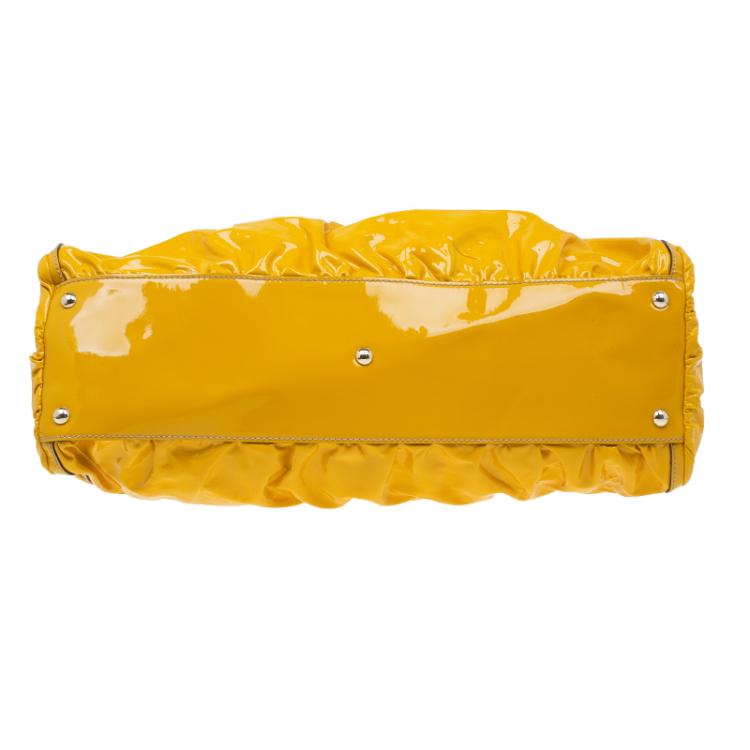 Pre Owned Gucci Yellow Patent Leather Large D Ring Top Handle Bag