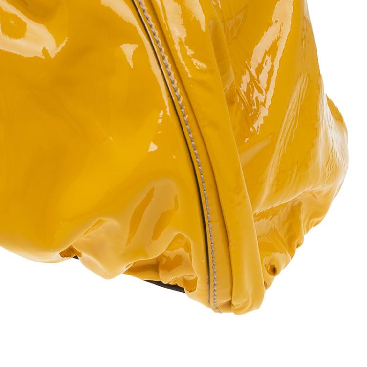 Pre Owned Gucci Yellow Patent Leather Large D Ring Top Handle Bag