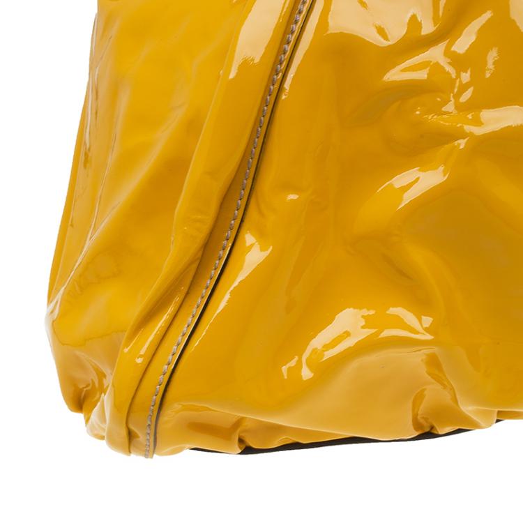 Pre Owned Gucci Yellow Patent Leather Large D Ring Top Handle Bag