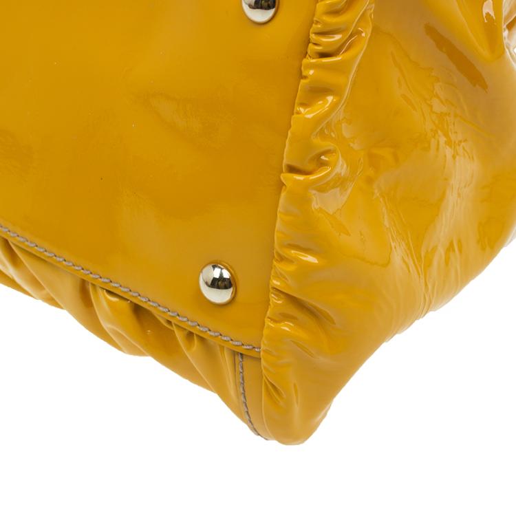 Pre Owned Gucci Yellow Patent Leather Large D Ring Top Handle Bag