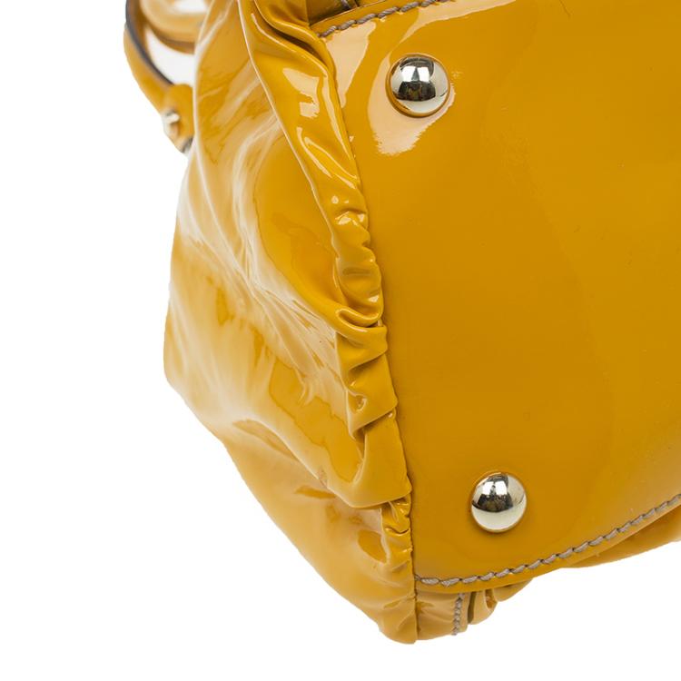 Pre Owned Gucci Yellow Patent Leather Large D Ring Top Handle Bag