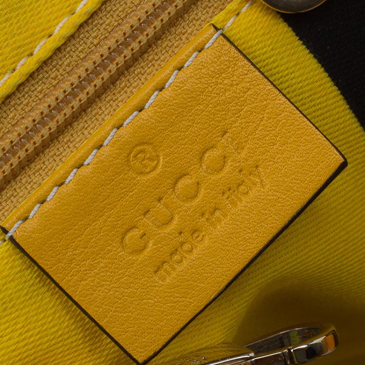 Pre Owned Gucci Yellow Patent Leather Large D Ring Top Handle Bag