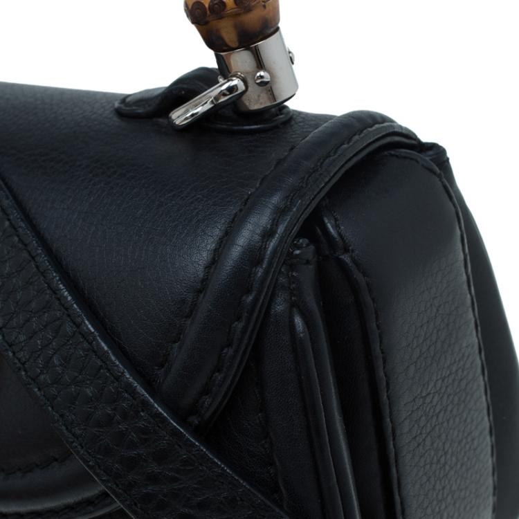 Pre Owned Gucci Black Leather Small New Bamboo Top Handle Bag