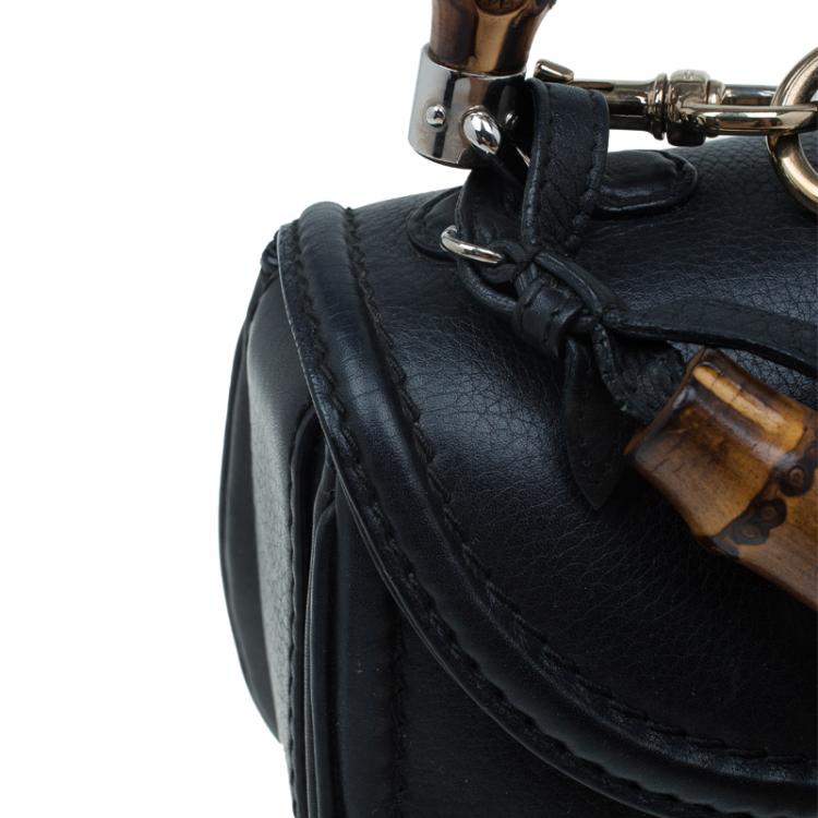 Pre Owned Gucci Black Leather Small New Bamboo Top Handle Bag