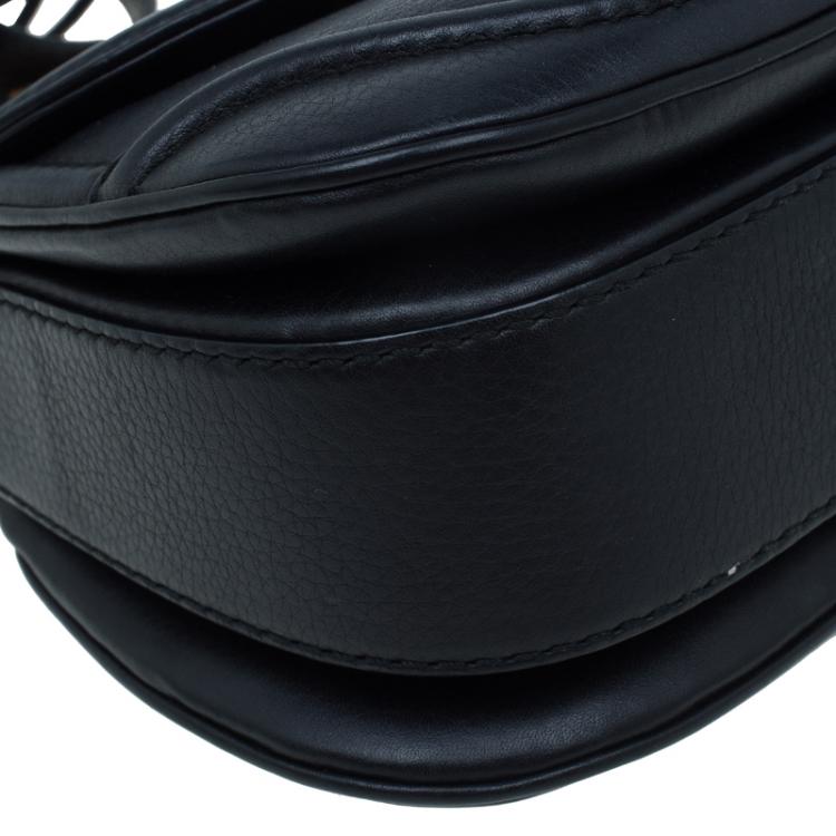 Pre Owned Gucci Black Leather Small New Bamboo Top Handle Bag