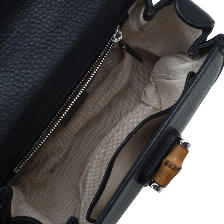 Pre Owned Gucci Black Leather Small New Bamboo Top Handle Bag