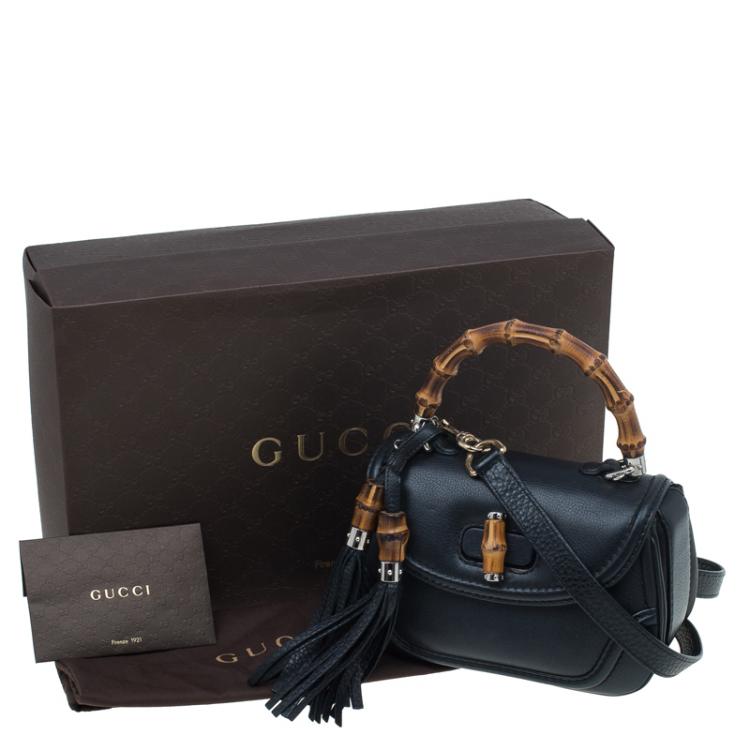 Pre Owned Gucci Black Leather Small New Bamboo Top Handle Bag