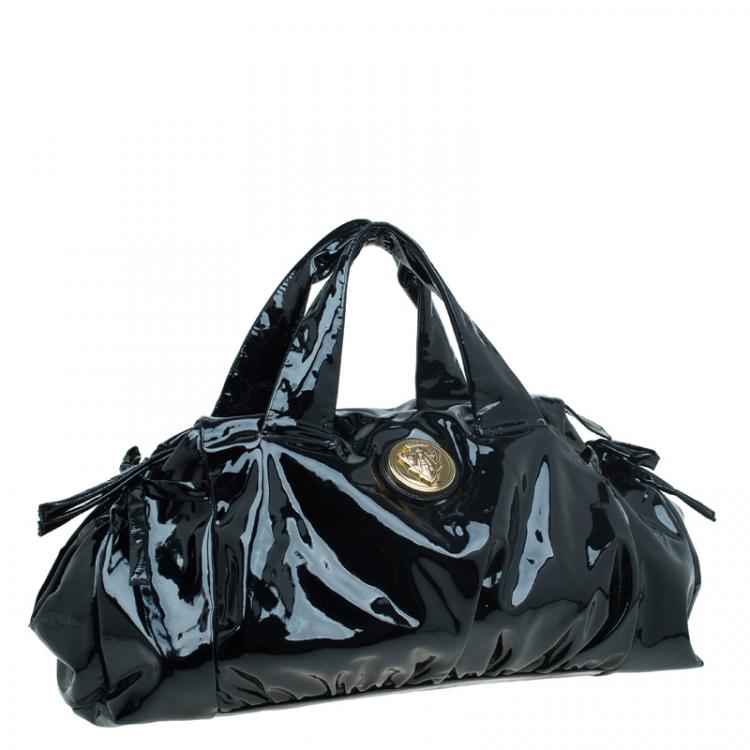 Pre Owned Gucci Black Patent Leather Hysteria Top Handle Bag
