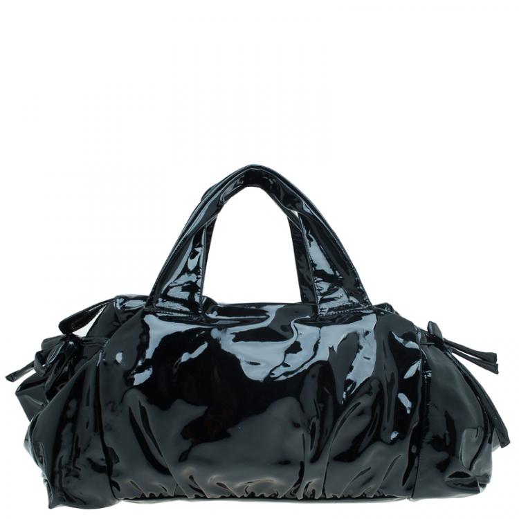 Pre Owned Gucci Black Patent Leather Hysteria Top Handle Bag