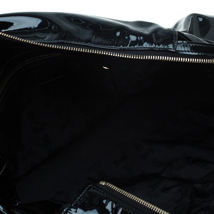 Pre Owned Gucci Black Patent Leather Hysteria Top Handle Bag