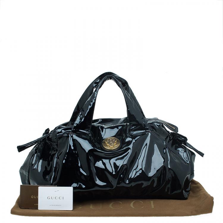 Pre Owned Gucci Black Patent Leather Hysteria Top Handle Bag