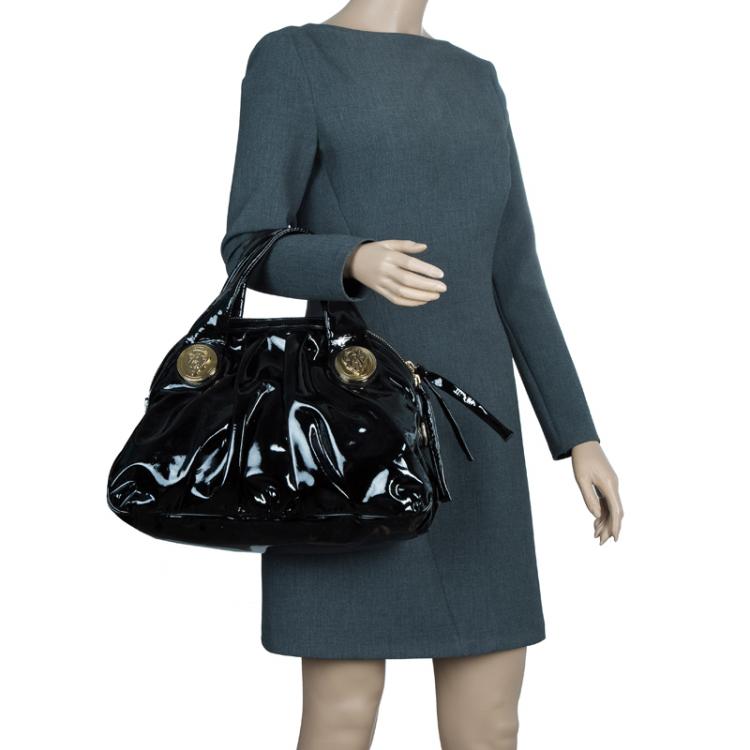 Pre Owned Gucci Black Patent Leather Hysteria Satchel