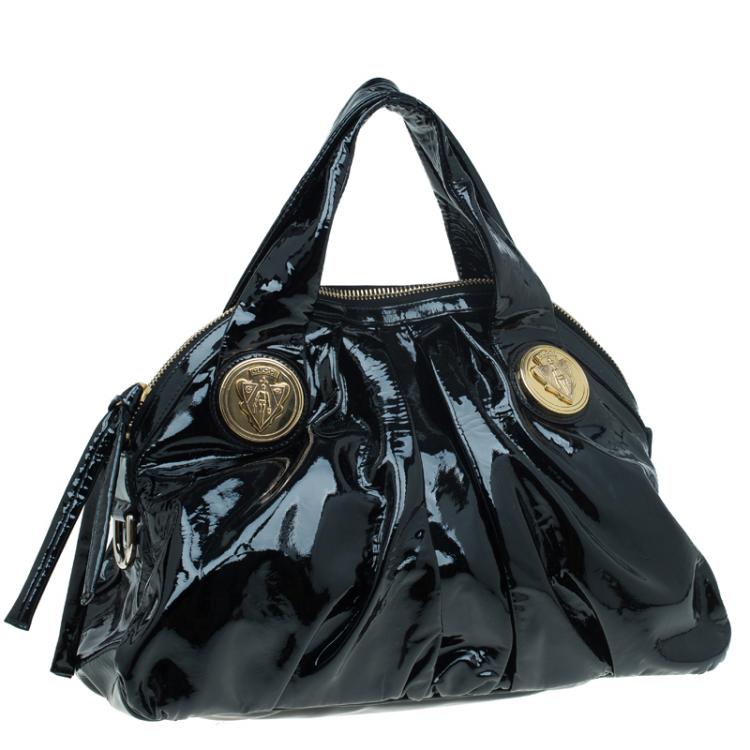 Pre Owned Gucci Black Patent Leather Hysteria Satchel