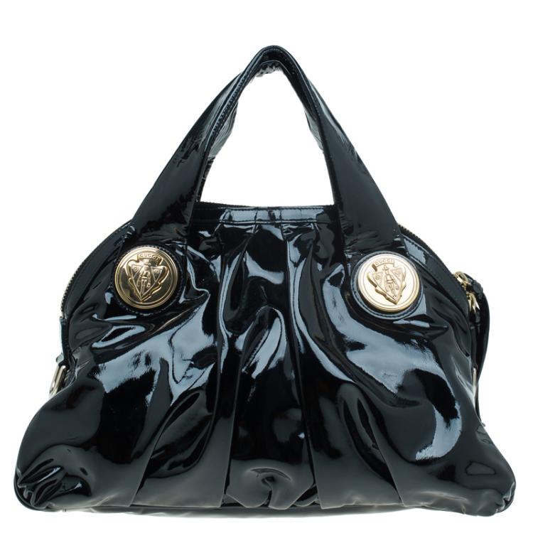 Pre Owned Gucci Black Patent Leather Hysteria Satchel